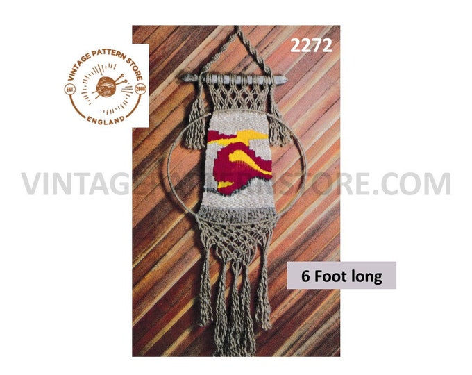 70s vintage easy to follow make circular round macrame wall hanging pdf macrame pattern 6 foot Long Instant PDF download 2270