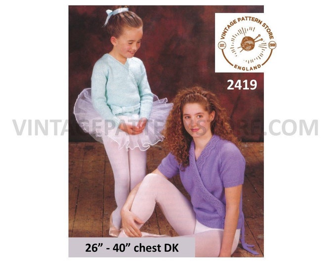 Girls Ladies Womens 90s V neck crossover DK belted dance ballet top sweater jumper pdf knitting pattern 26" to 40" Instant PDF download 2419