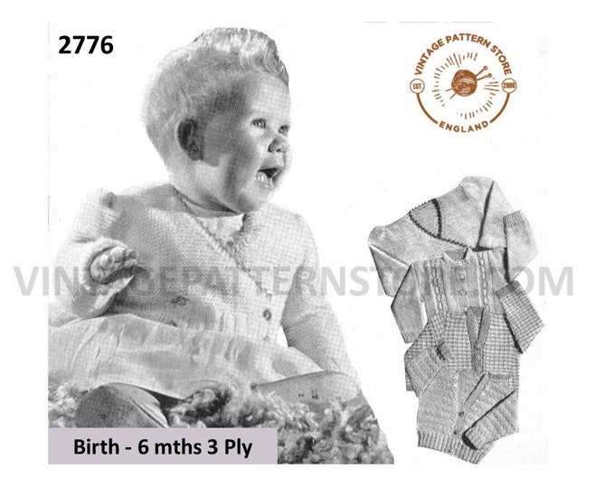 Newborn Baby Babies 30s 3 ply crossover picot edge cabled check & textured raglan cardigan pdf knitting pattern to 6 mths Download 2776