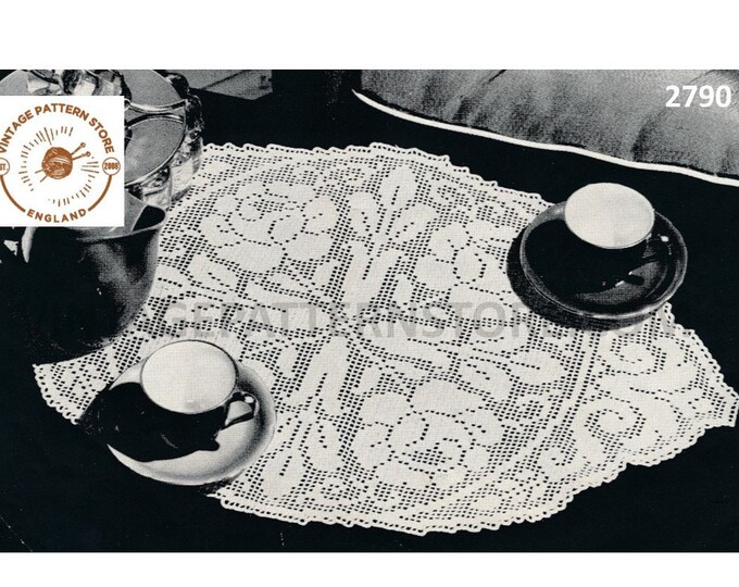 40s vintage large floral roses oval doily doilies table cloth pdf crochet pattern 15" x 24" Instant PDF download 2790