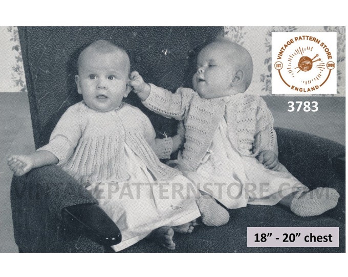 Baby Babies 50s vintage round neck lacy matinee coat jacket pdf knitting pattern 18" to 20" Chest Instant PDF download 3783