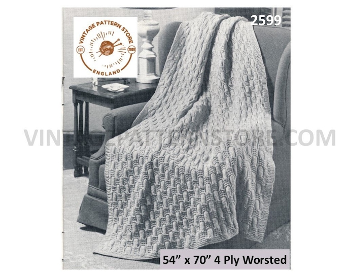 60s vintage 4 ply rectangular cable cabled afghan throw pdf knitting pattern 54" by 70" Instant PDF download 2599