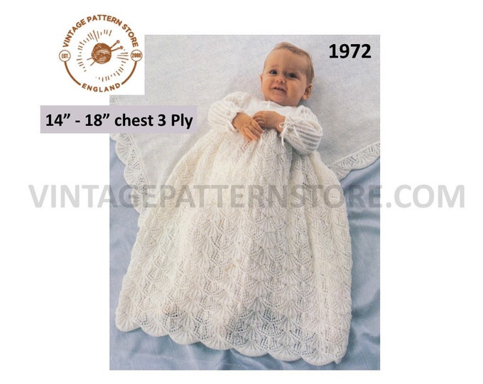 Premature Preemie Baby Babies 3 ply Victorian christening dress gown & shawl pdf knitting pattern 14" to 18" chest Instant PDF download 1972