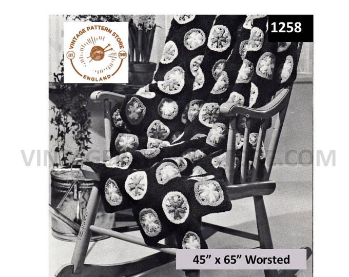 70s vintage worsted afghan throw granny blanket pdf crochet pattern 45" by 65" Instant PDF download 1258