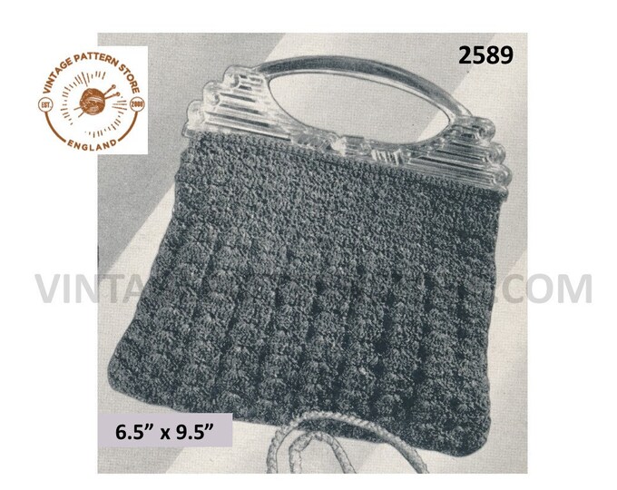 40s bag knitting pattern, Ladies 40s hand bag purse pattern, 1940s vintage bag knitting patterns - 6.5" x 9.5"- PDF download 2589