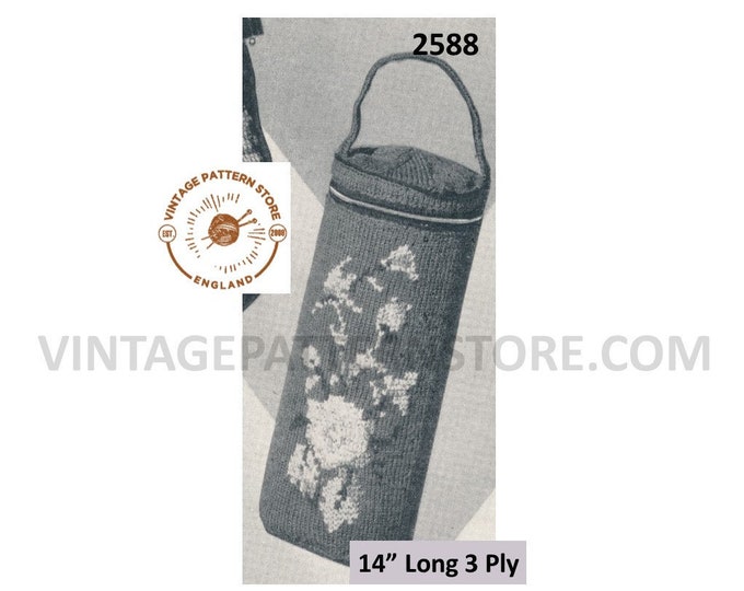 40s knitting bag knitting pattern, 40s knitting needle bag cover pattern, Floral 3 ply knitting needle bag pattern - PDF download 2588