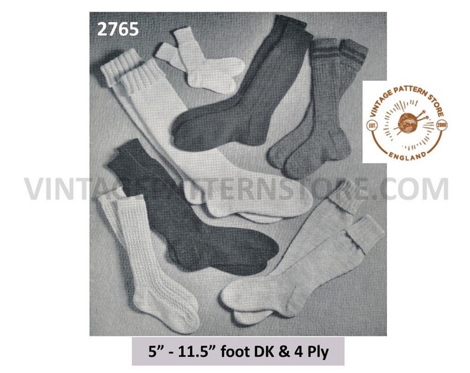 70s vintage Ladies Womens Mens Boys Girls DK & 4 ply Family socks pdf knitting pattern Instant PDF download 2765