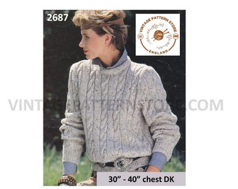 80s Cable Sweater Knitting Pattern: Boxy Dolman, 30-40" Bust (PDF Pattern)