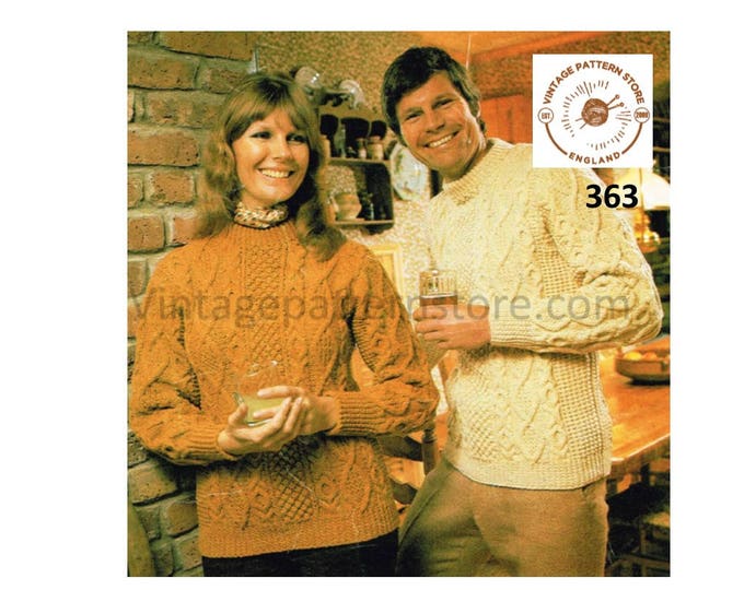 Ladies Womens Mens 80s crew neck celtic cable cabled aran raglan sweater jumper pdf knitting pattern 34" to 46" chest PDF Download 363