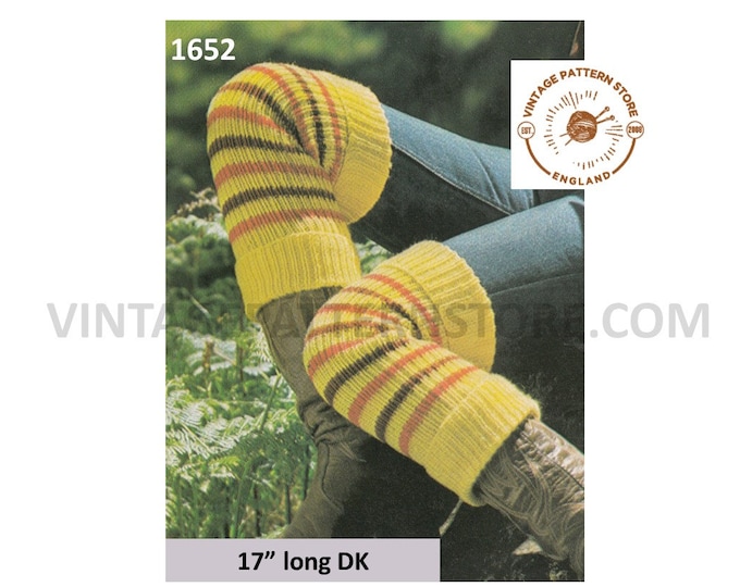 Ladies Womens Girls 80s vintage retro easy to knit striped DK leg warmers pdf knitting pattern 17" long Instant PDF Download 1652