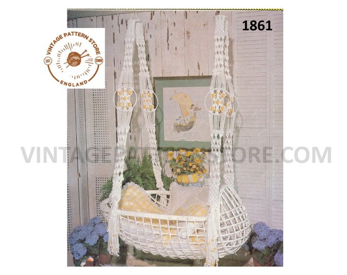 Baby Babies 70s vintage retro nursery macrame suspension cot cradle crib pdf macrame pattern 4 foot by 5 foot Instant PDF download 1861