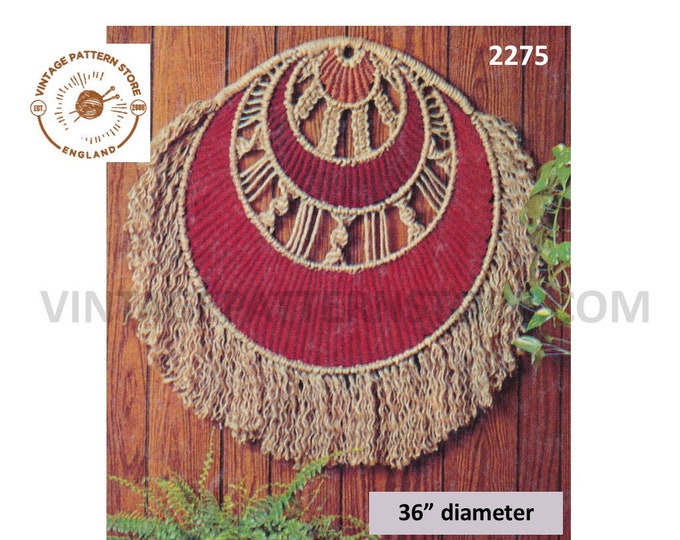 70s vintage circular round macrame wall hanging pdf pattern, 70s Macrame wall art pattern Instant PDF download 2275