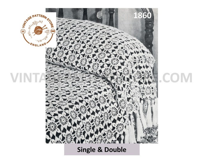 60s vintage crochet spinwheel motif lacy lace single and double bedspread pdf crochet pattern Instant PDF download 1860