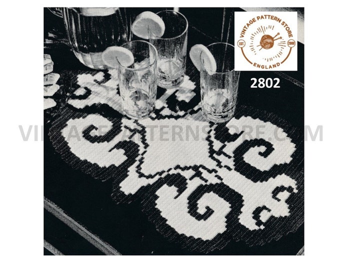 40s vintage motif coffee table mat tray cloth pdf crochet pattern 14.5" by 23" Instant PDF download 2802