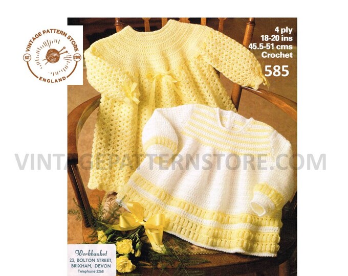 Baby Babies 80s vintage 4 ply round neck contrast yoke yoked lacy angel top & dress pdf crochet pattern 18" to 20" chest PDF download 585