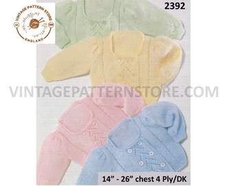 Premature Preemie Baby Babies DK 4 ply picot square neck eyelet lace double breasted cardigan pdf knitting pattern 14" to 26" download 2392