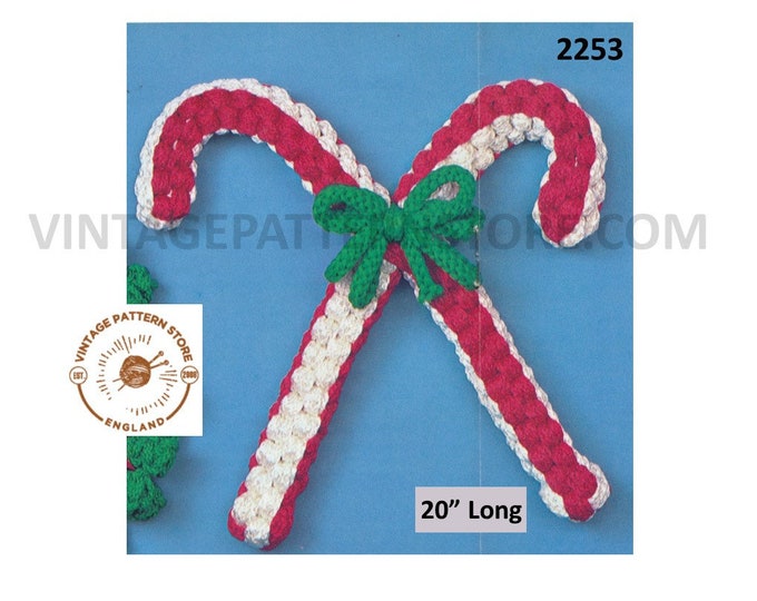 70s Vintage macrame candy cane Christmas decoration ornament pdf macrame pattern 20" long Instant PDF download 2253