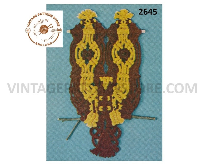 70s vintage beginners easy to make macrame wall hanging owl pdf macrame pattern Instant PDF download  2645