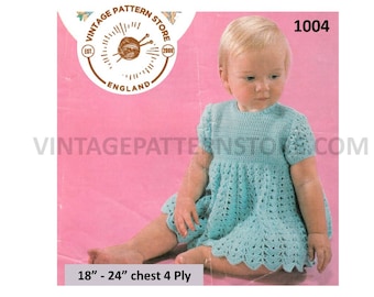Babies Toddlers Girls 60s vintage round neck 4 ply lacy lace short sleeve party dress pdf crochet pattern 18" to 24" chest PDF download 1004