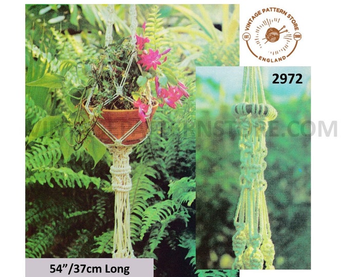 70s vintage macrame plant hanger pdf macrame pattern, 70s vintage retro Indoor garden gardening 54" long Instant PDF download 2972