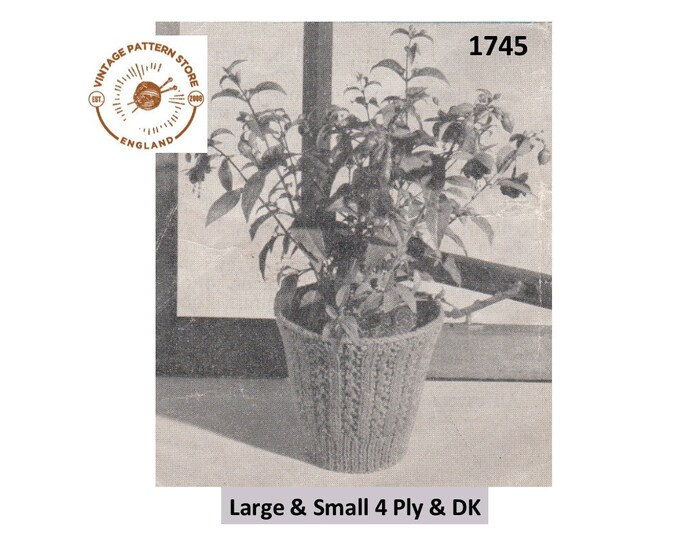 50s vintage novelty bazzar 4 ply or DK flower pot cover pdf knitting pattern Instant PDF download 1745