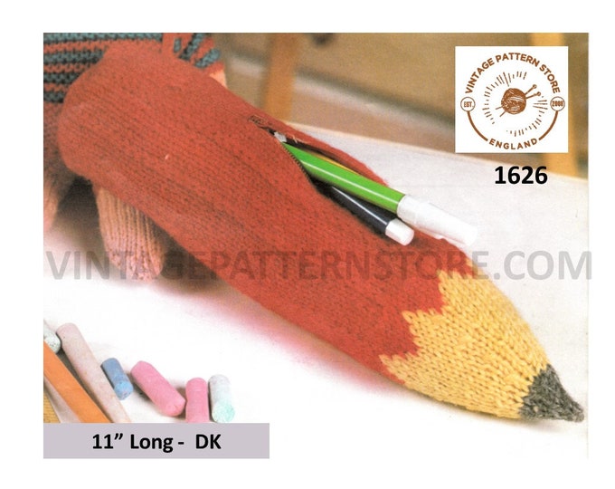 80s Vintage novelty DK pencil case back to school bazaar fete pdf knitting pattern 11" long Instant PDF Download 1626