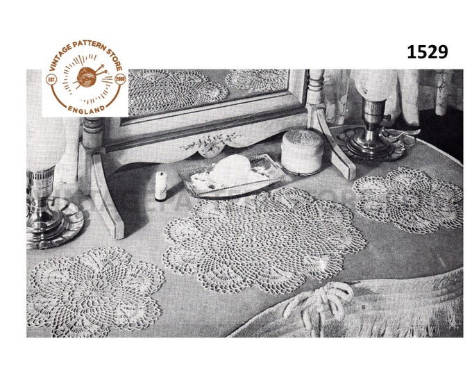 40s vintage oval and circular round lacy lace dressing table mat cheval set doily doilies pdf crochet pattern PDF Download 1526