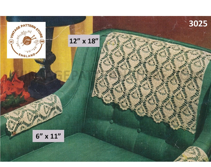 50s vintage retro settee chair back and arm protector covers pdf crochet pattern 12" by 18" and 6" by 11" Instant PDF download 3025