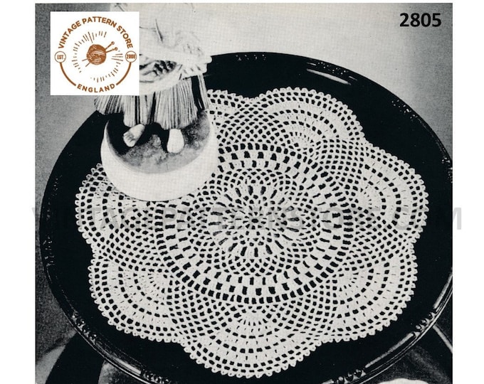 40s vintage crochet side table mat cloth doily doilies pdf crochet pattern 9.5" diameter Instant PDF download 2805