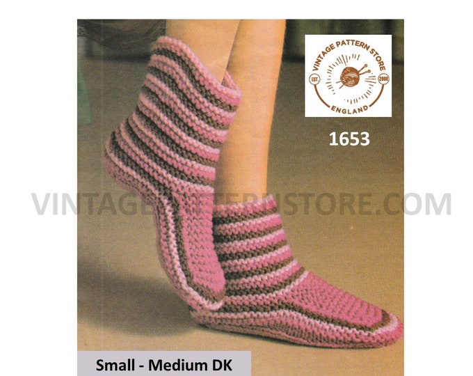 Ladies Womens 80s vintage DK cozy winter slipper boots pdf knitting pattern small and medium sizes Instant PDF download 1653