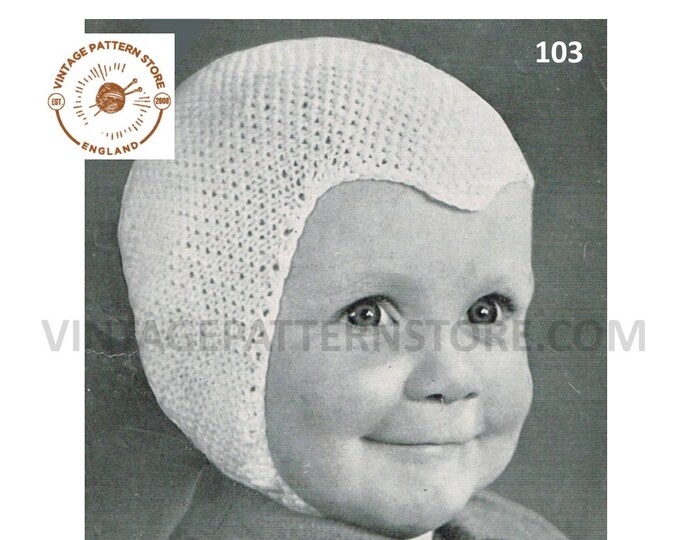 Toddlers Baby Babies 60s vintage 3 ply easy to knit helmet bonnet pdf knitting pattern 3 mths to 3 yrs Instant PDF Download 103