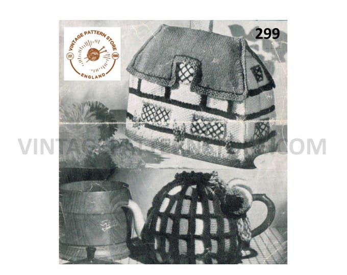 40s vintage 3 ply English country cottage & tubular ribbed tea cosy pdf knitting pattern one size Instant PDF download 299