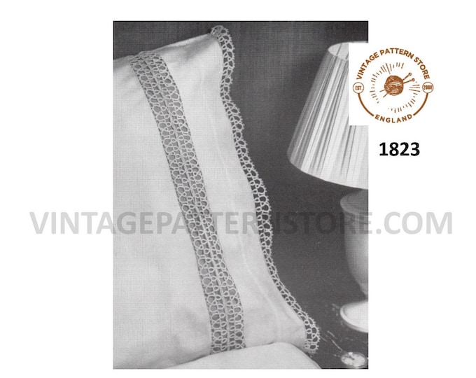 60s vintage tatted inset lace and lacy edging for pillowcase pdf tatting pattern Instant PDF download 1823