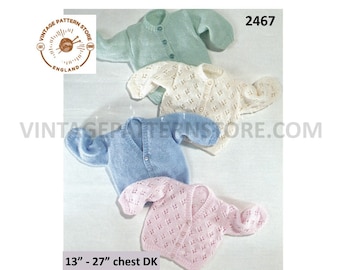 Premature preemie baby babies V and round neck lacy & plain DK cardigan PDF knitting pattern 13" to 27" chest PDF download 2467