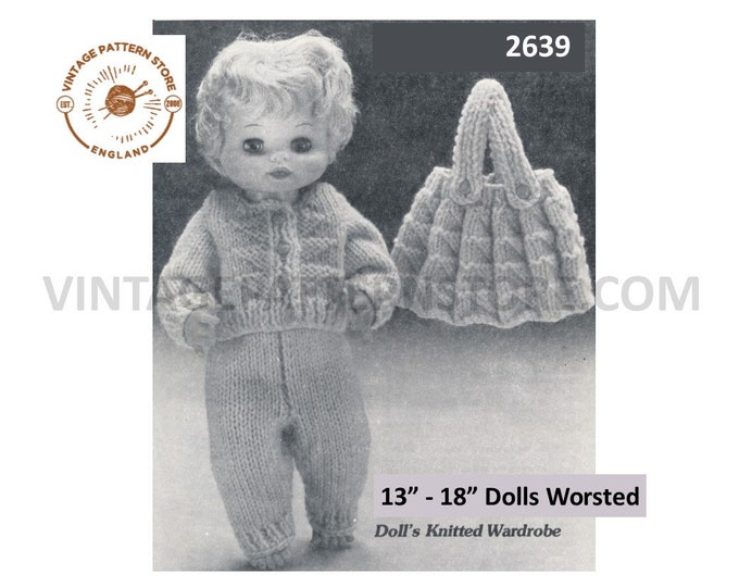 60s vintage 13" 15" 17" worsted dolls clothes cardigan trousers and skirt pdf knitting pattern Instant PDF download 2639