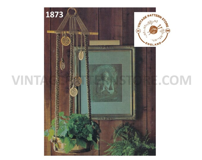 70s vintage macrame plant hanger pdf macrame pattern, 70s vintage retro Indoor garden gardening 4 foot long Instant PDF download 1873