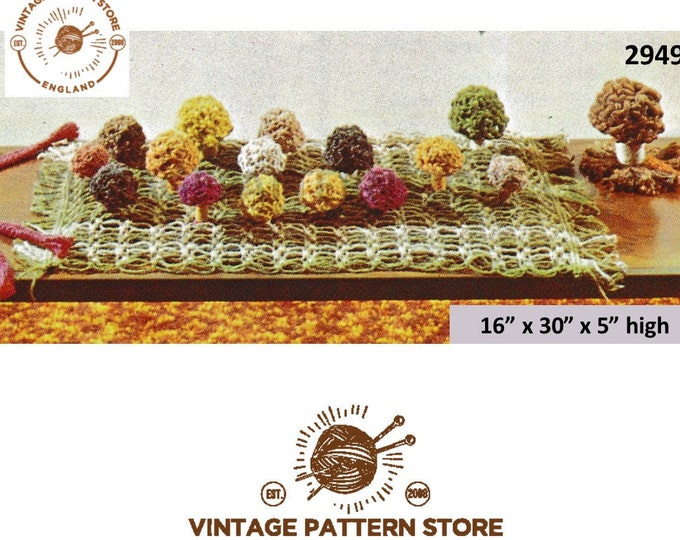 70s vintage easy to make just for fun quick novelty macrame field of mushrooms pdf macrame pattern 30" by 16" by 5" Instant download 2949