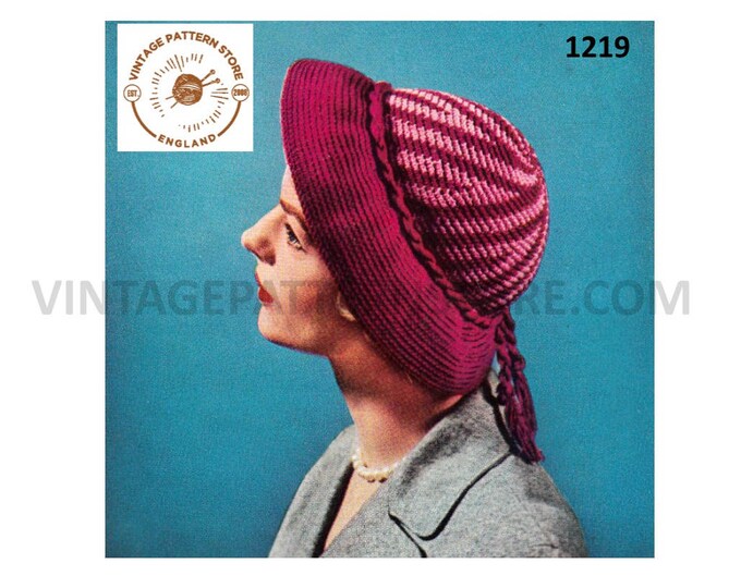 Womens Ladies 50s vintage zebra print striped cloche hat pdf crochet pattern adjustable size Instant PDF Download 1219