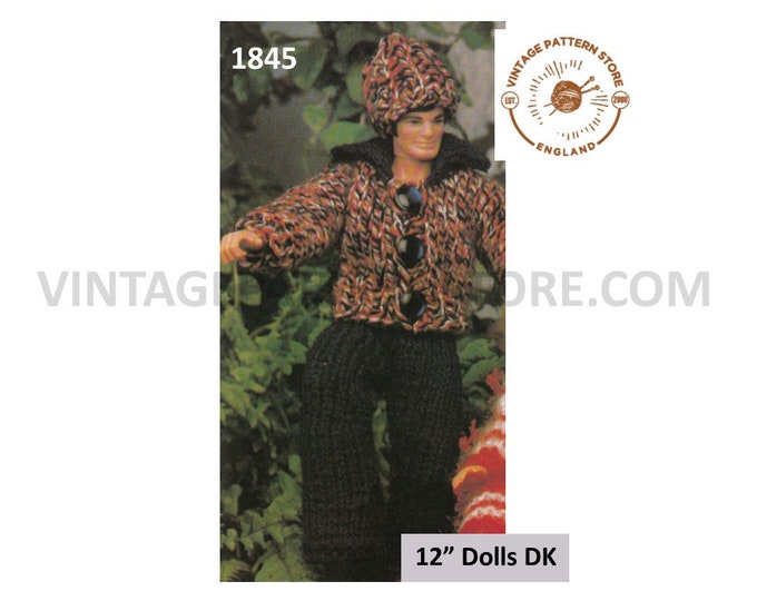 80s vintage 12" DK fashion dolls Action Man clothes Russian cossack hat jacket and trousers pdf knitting pattern Instant PDF download 1845