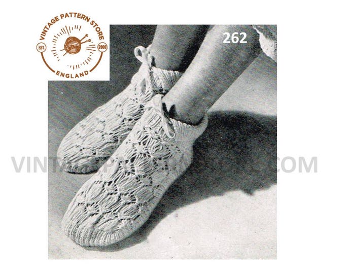 Ladies Womens 30s vintage 3 ply ribbed rib top lacy lace bed socks pdf knitting pattern 9.5" foot length Instant PDF Download 262
