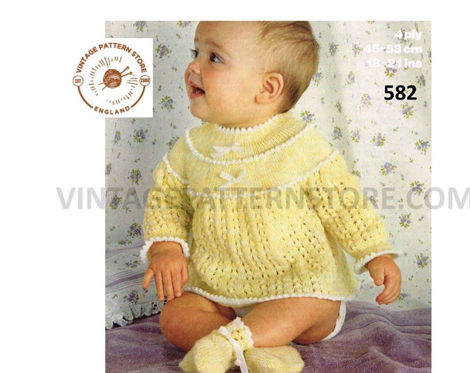 Baby Babies 80s vintage 4 ply picot lace lacy dress angel top and booties bootees pdf knitting pattern 18" to 21" chest Instant download 582