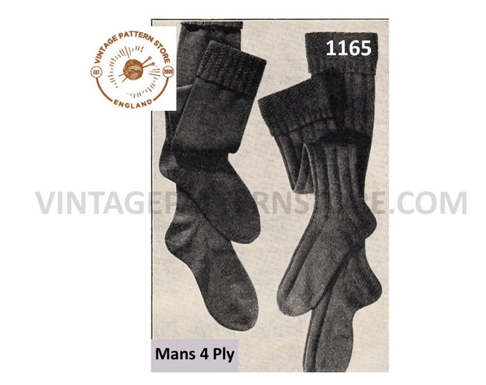 4 ply socks knitting pattern, Mens 30s socks knitting pattern, Mens turn top stockings and plain socks pattern - PDF download 1165