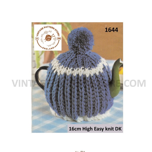 80s vintage fun beginners simple and easy to knit ribbed rib DK tea cosy pdf knitting pattern Instant PDF download 1644