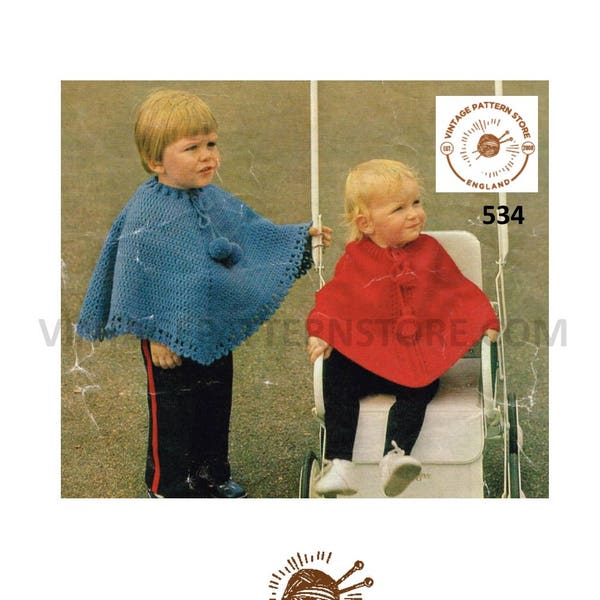 Baby Babies Toddlers easy to knit and crochet aran poncho pdf knitting crochet pattern 18" to 24" chest Instant PDF download 534