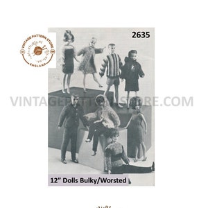 60s vintage 12&quot; fashion dolls Barbie Ken Sindy Action Man clothes pdf knitting pattern 8 outfits to knit Instant PDF download 2635