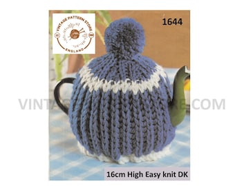 80s vintage fun beginners simple and easy to knit ribbed rib DK tea cosy pdf knitting pattern Instant PDF download 1644