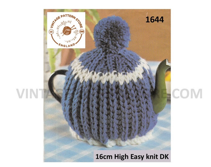 80s vintage fun beginners simple and easy to knit ribbed rib DK tea cosy pdf knitting pattern Instant PDF download 1644