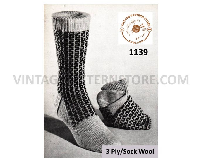 Mens fair isle socks knitting pattern, Mens 1950s socks pattern, Mens 3 ply sock patterns, Mens vintage socks pattern - PDF download 1139