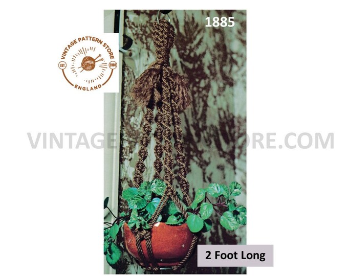 70s vintage macrame plant hanger pdf macrame pattern 70s vintage retro Indoor garden gardening 2 foot Long Instant PDF download 1885