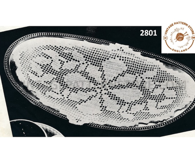 Large doily crochet patterns, 40s crochet oval doily patterns, Floral doily patterns, Table mat patterns - 7.5" x 13" - PDF download 2801